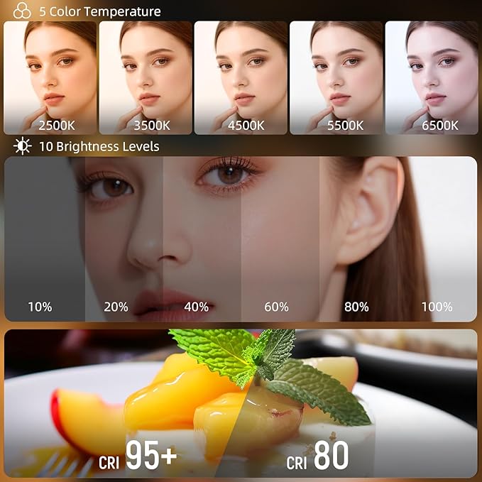 Magnetic Selfie Light Portable Fill Light Compatible with iPhone Magsafe, 5 LED Modes CRI95+ Phone Ring Light with Mirror Rechargeable Selfie Light for Photography Video Conference Makeup