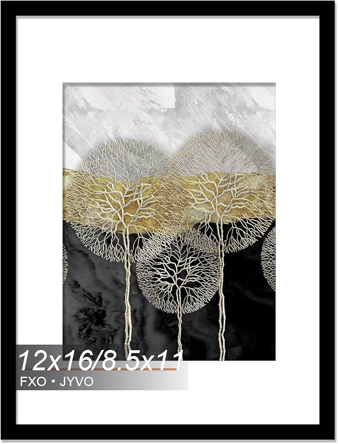 12x16 Picture Frame, Display Poster 8.5x11 with Mat or 12 x 16 Without Mat, Light Weight and High Transparent 12 by 16 Frame for Wall - 1 Pack/Black/12 x16