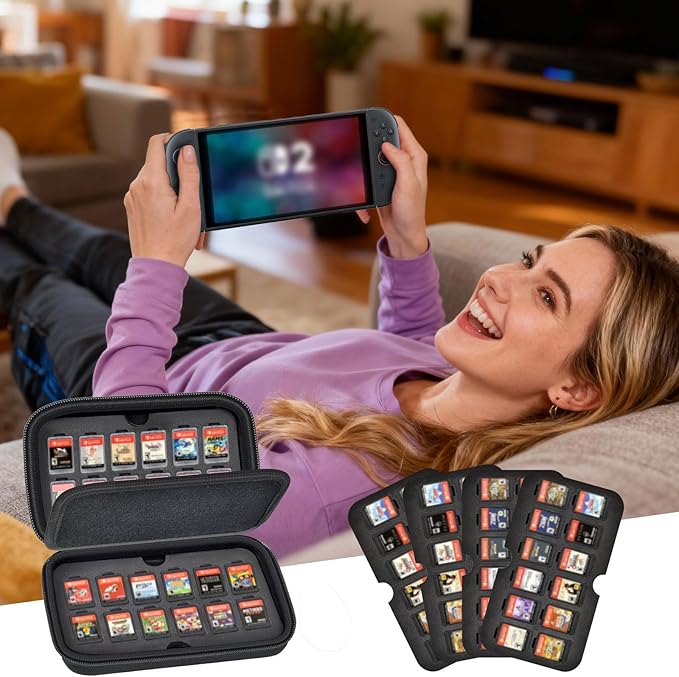 Game Card Case for Nintendo for Switch - 72 Cards & 144 Micro SD SDXC SDHC TF Slots, Protective Storage for Switch/for OLED Lite, Shockproof Hard Shell Family Gamers Travel Home Organizer, Box Only