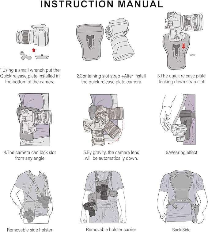 FOMITO Multi Camera Carrying Chest Harness System Vest with Side Holster for Canon for Nikon for Panasonic for Olympus for Sony A7R A7S A7II A7RII A58 A99 A6000 A6300 DSLR