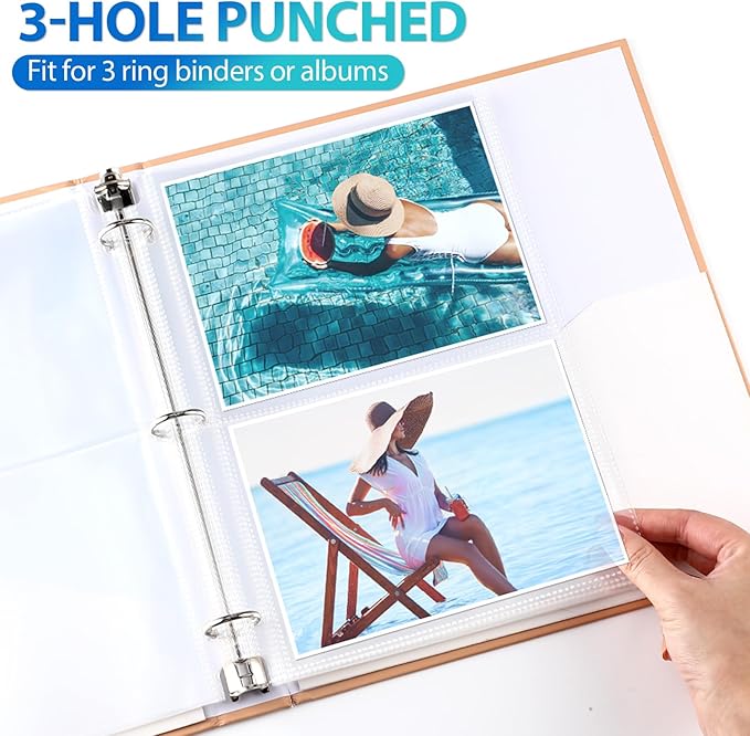 Feifeiya Feifeiya 150 Pack 5 x 7 Photo Sleeves for 3 Ring Binder(for 600 Pictures) archival Photo Page Protectors Holds Clear Plastic Refill Pages Plastic Album Refill Pages