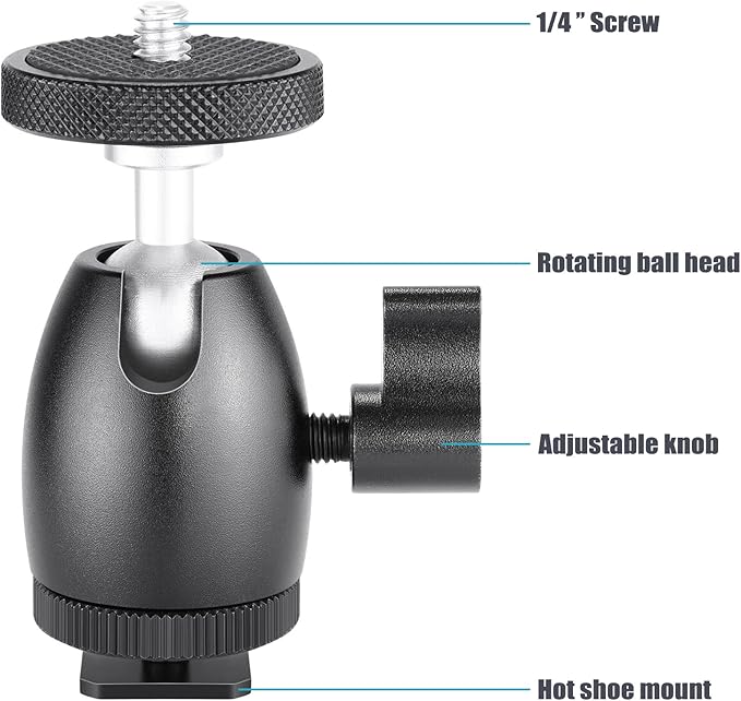 Neewer Mini Tripod Ball Head Mount, 1/4 inch Screw with Phone holder, Lock and Hot Shoe Mount Adapter Compatible with Compact DSLR Camera, LED Light,Ring Light,Load Up to 4.4 pounds/2 kilograms