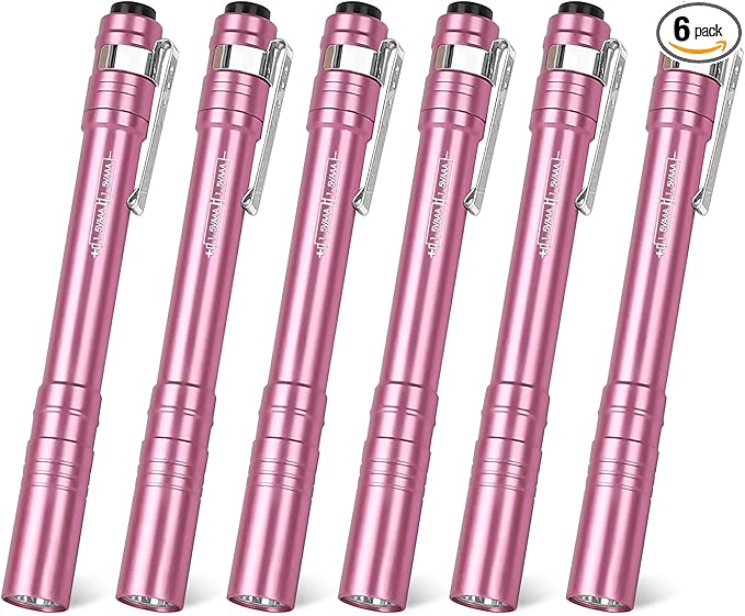 FASTPRO 6-Pack Pen Light, Aluminum LED Penlights with Batteries Included, Pocket Pen Flashlight with Clip for Inspections, Repairs, Camping and Emergencies, Pink