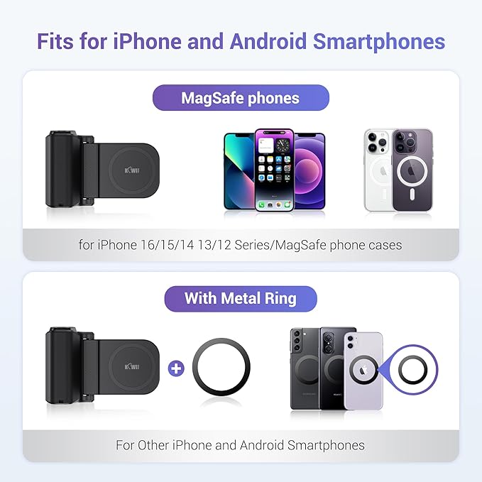 KIWIFOTOS for iPhone Magsafe Camera Grip Magnetic Phone Handle with Bluetooth Remote & Tripod Mount Adapter for iPhone 17 16 Pro Max Samsung Smartphone Vlog Video Shooting