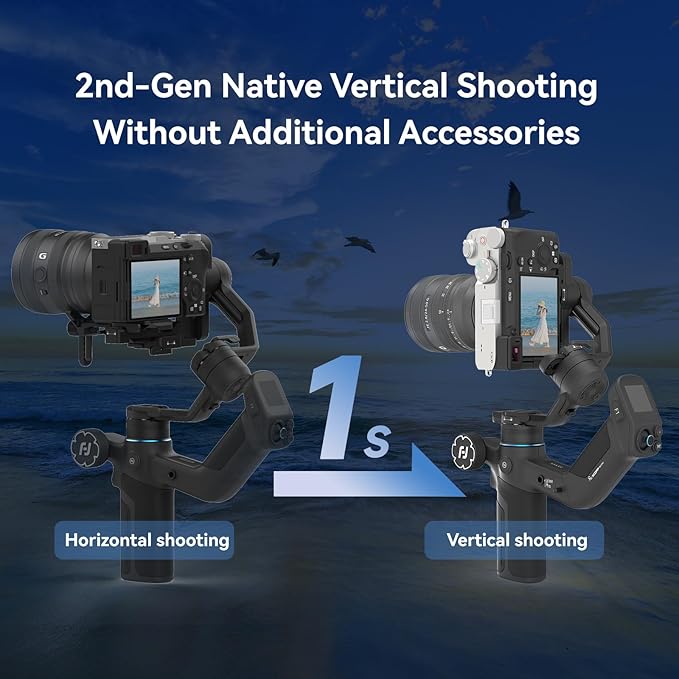FeiyuTech SCORP Mini 3 Pro Kit Camera Gimbal 3-Axis Camera Stabilizer Built-in AI Track, 2kg Payload,14Hour Battery Life, Compatible with Mirrorless, Compact, Action, Cameras and Smartphones