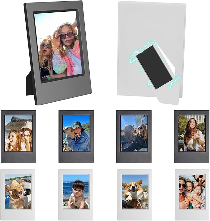 WOGOZAN 2x3 Mini Picture Frame for Fujifilm Instax Mini 12/11/99/90/9/8/SE/EVO Classic Polaroid Frames Wallet Size 2.15x3.4 Inches Photo Picture Frames With Magnetic Stickers (Black and White) (10 Pack)