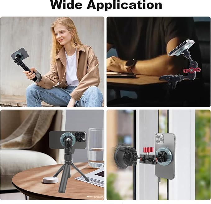 cametv Magnetic Phone Tripod Mount Adapter with 1/4" Screw Holes & Cold Shoe, Aluminum Magnetic Tripod Mount Compatible with iPhone 16/15/14/13/12 Pro Max, Magsafe Case, Selfie Stick (74004)