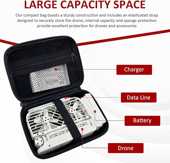 Black Hoverair X1 Camera Case - Store Drone, Charger, 2 Batteries - Smart Case with Carrying Strap