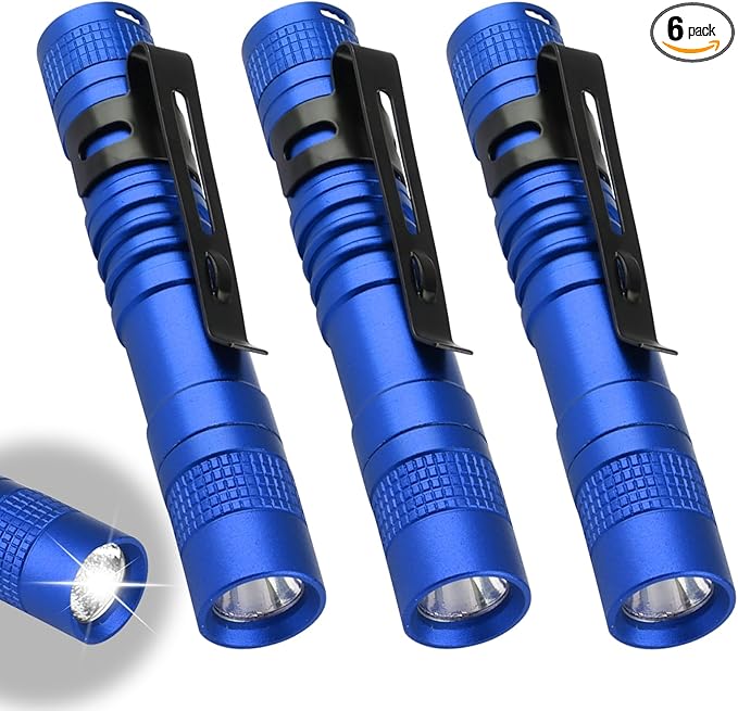 Mini Flashlight, AAA Small Pen Light with Clip, Portable 500lm Pocket Pen Flashlight for Inspection Repair Outdoor Emergency (3 Pack, Blue, 3.5")