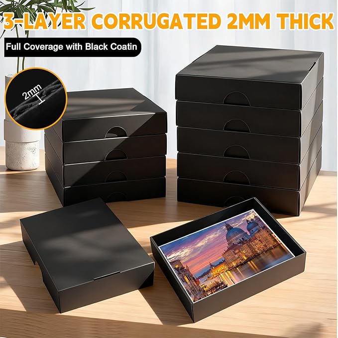 10 PCS Photo Storage Box for 8"x10" Pictures, 11“ x 8.5“ x 2.6“ Large Thick Cardboard Box, Scrapbook Storage Box with Lid, Photo Organizer Box for Protecting Scrapbooks, Photo, Stickers, Stamps(Black)