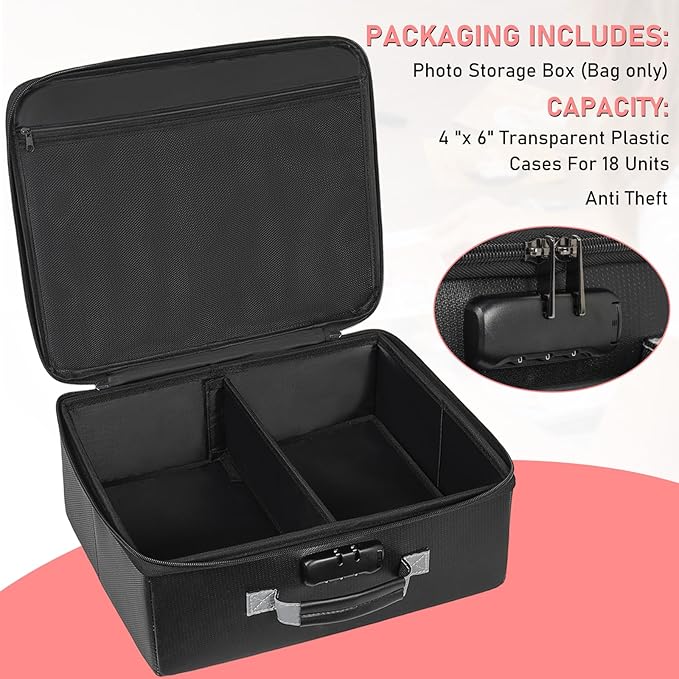 IBVIVIC Fire-resistant Photo Storage Box, Photo Organizer with Lock, Portable Photo Storage Containers Suitable for Storing 18pcs 4" x 6" Photo Cases (Box Only)