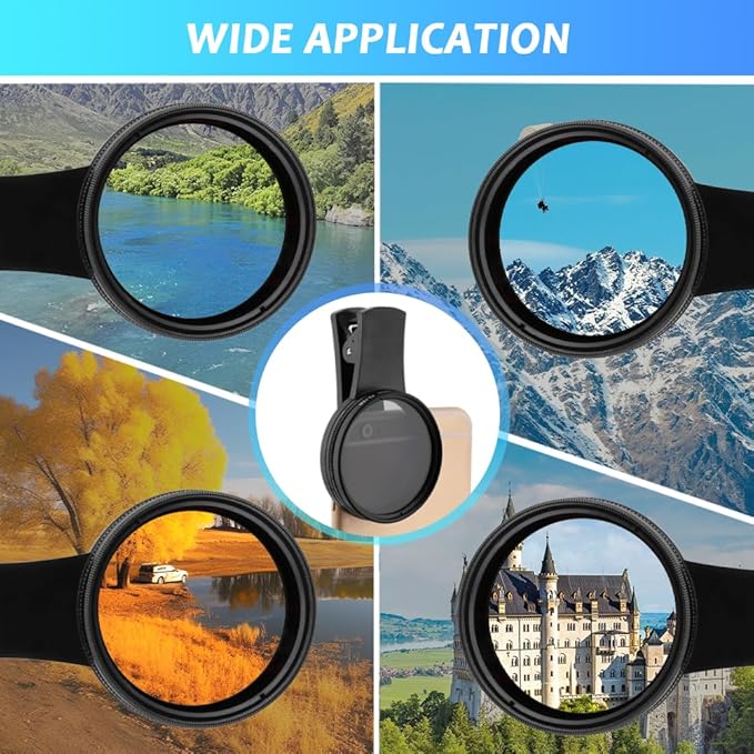52mm Polari/zed Camera Lens Phone Universal CPL Filter Clip Kit, Portable Phone Polarizing Lens Filter for Cell Phones Camera Assistant Len and Effects Filters(Black)