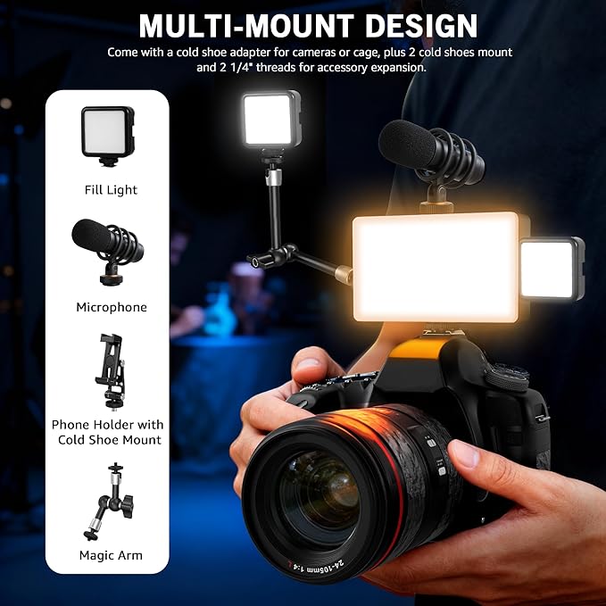 NiceVeedi RGB Selfie Light, 138 LED Beads Phone Light, 360° Full Color Camera Light with Clip and Cold Shoe, CRI95+/180 Minutes Rechargeable Video Light for Video Recording/iPhone/TikTok/Makeup/Zoom