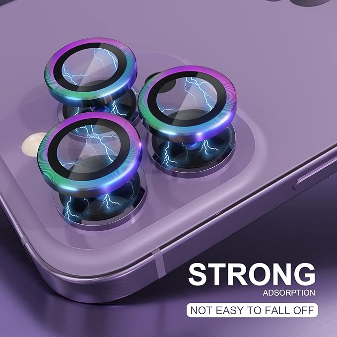 Choiche Compatible for iPhone 14 Pro/iPhone 14 Pro Max Camera Lens Protector, 9H Tempered Glass Camera Cover Screen Protector Metal Ring Decoration Accessories (Colorful)