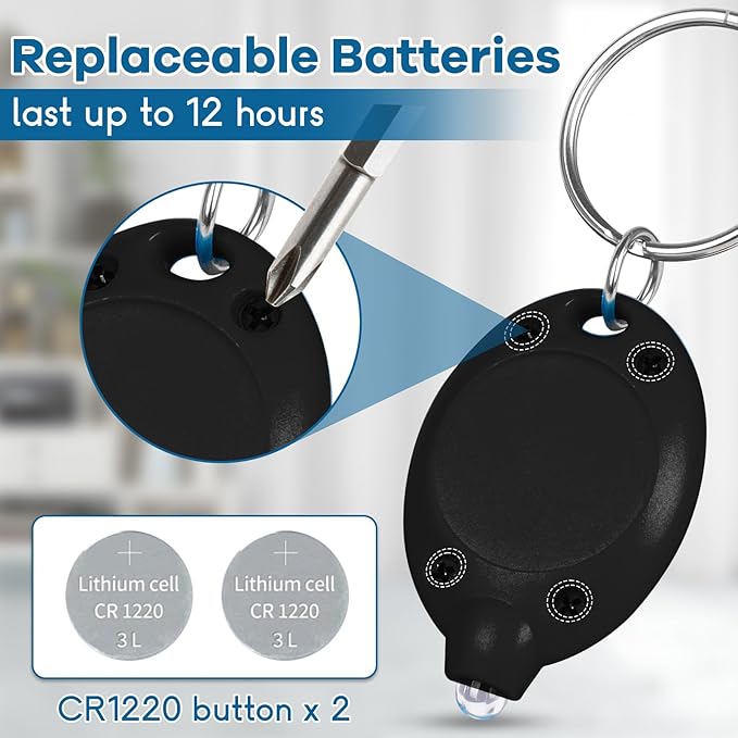 6 PCS LED Keychain Flashlight Mini Keychain Light Ultra Bright Tiny Flashlight Small Portable Light Battery Powered with Key Ring for Outdoor Activities and Emergency Lightning, Black Shell