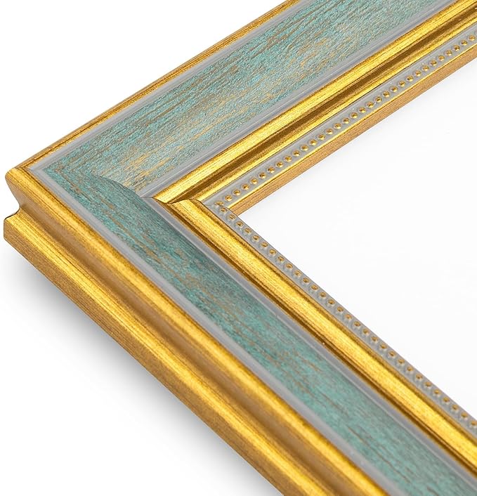 Golden State Art,11x17 Ornate Picture Frame for 9x12 Photo With Mat or 11 x 17 Prints Without Mat, Real Glass Wall Display Horizontally or Vertically (Color:Distressed Blue Gold)