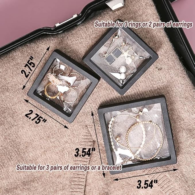 12PCS 3D Floating Frame Display Stand, Jewelry Box, Gift Box, Ornament Organizer, Small Travel Jewelry Box, PE Film Anti-Oxidation, Suspended Display Box Stackable (3.54*3.54，Type 5)