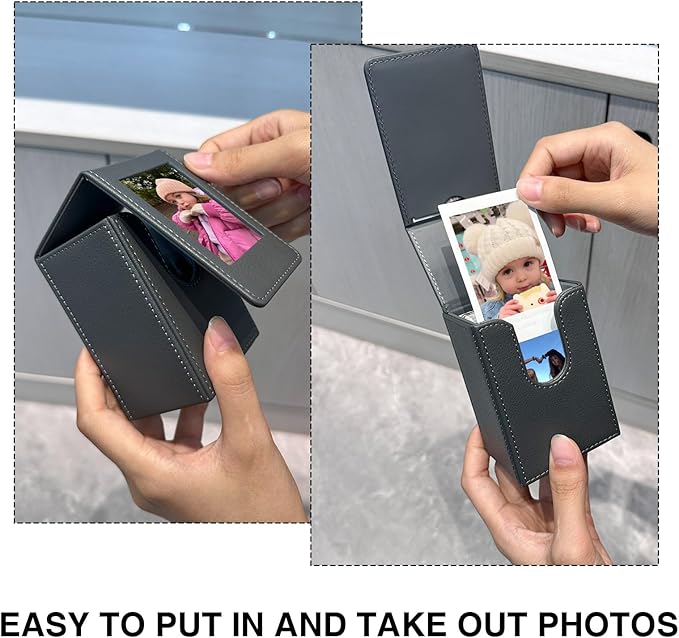 CAIYOULE Photo Holder Storage Case for Fujifilm Instax Mini Film 41/12/11/90/9/8/7/7+/EVO/SE, PU Leather Picture Holder for Polaroid with Pocket Outside, 2.5x3.7 Protective Case Hold 50+ Photos, Grey
