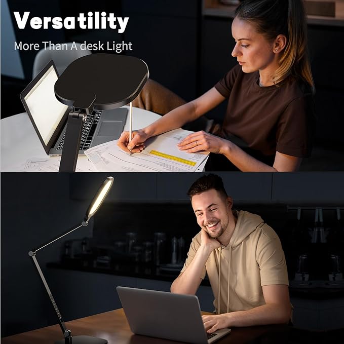 LED Desk Lamp for Home Office, Eye-Caring Diffused Desk Light, 3 Color Temperature 10 Brightness Computer Light, Dimmable Desk Light with Memory & Timer Func, Metal Swing Arm Table Lamp