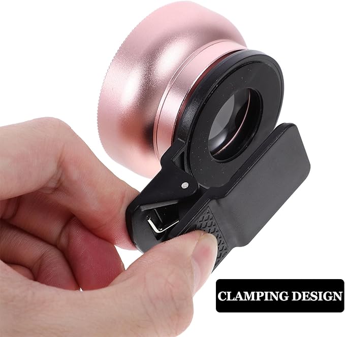 Clip-on Phone Lens 37mm 0.45x Wide Angle High-Definition Macro Lens with Clamp for Smartphones and Tablets Rose Gold for Mobile Photography