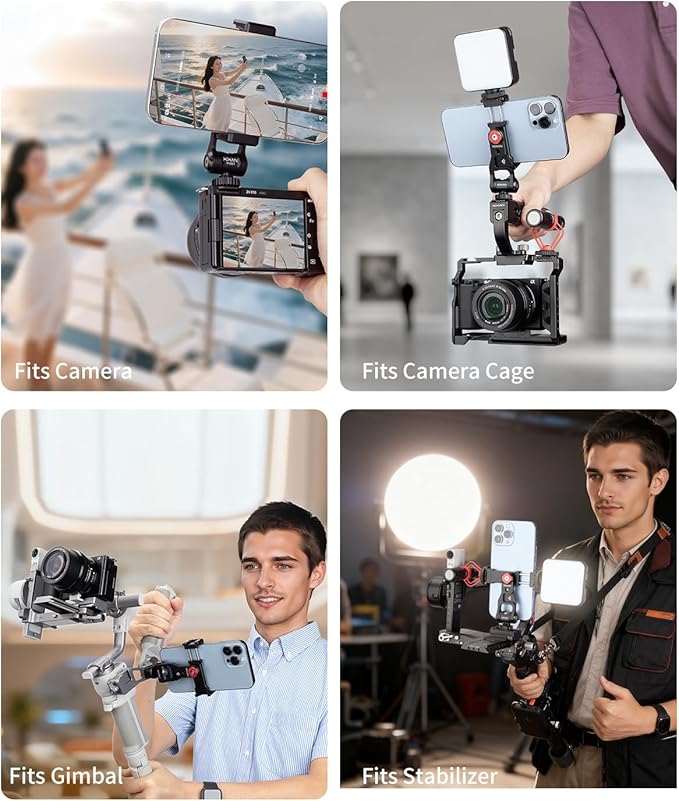 Metal Phone Tripod Mount Adapter, Smartphone Holder Clamp Support Stand with Cold Shoe, Compatible with iPhone, Samsung on Tripod, Camera, Gimbal, Selfie Stick for Live Streaming, Video Shooting