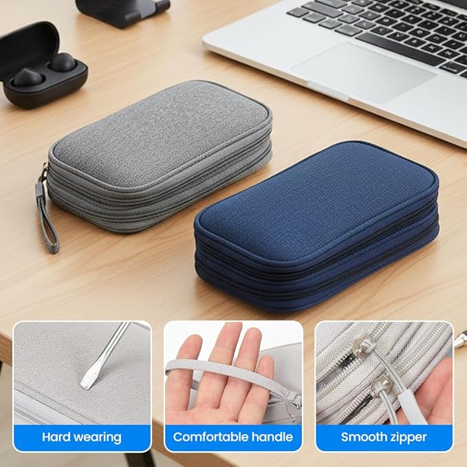 Travel Cable Organizer Pouch, 2026 Updated Cord Organizer Box, Double Layers Electronics Cable Organizer Box, All in One Cable Organizer Bag for Cable, Cord, Charger, Adapter, SD Card (Black)