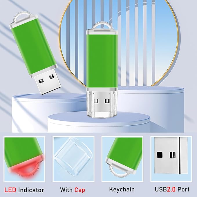 8GB USB Flash Drive 20 Pack Nicepicten Bulk USB Thumb Drives Jump Zip Drive USB 2.0 Memory Stick Flash Drive 8GB with 20PCS Lanyard Label - Green