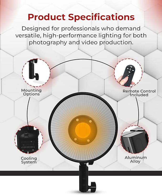 REFLEX CAMERA Professional 80W Handheld LED Photography Light – Portable Studio Video Light, Continuous Lighting for Photography, Handheld LED Spotlight. 3200-5600K 18000lux/1m CRI97 12 Effects + RGB