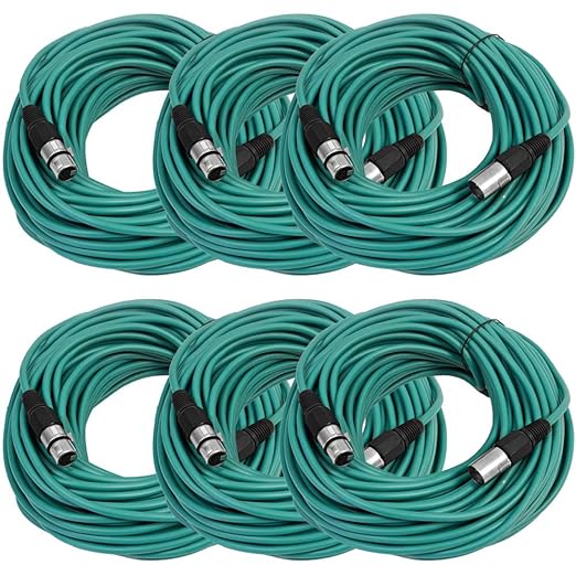 SEISMIC AUDIO - SAXLX-100 - 6 Pack of 100' Green XLR Male to XLR Female Microphone Cables - Balanced - 100 Foot Patch Cords