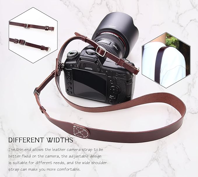 MY MEMORY Handmade Genuine Leather Camera Strap,Adjustable Camera Neck Shoulder Strap for All SLR and DSLR-Dark Brown