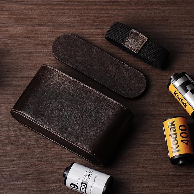 35mm 135 Film Container Storage Box Leather Camera film protection box Storage Carrying Case Bag (Bronze-case)