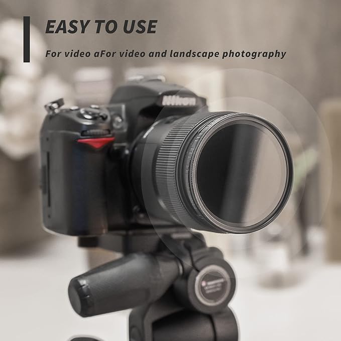 GREEN.L 49mm Variable ND Filter, Ultra Slim ND2 to ND400 (1-9 Stops) Adjustable Neutral Density Filter for Camera Lens