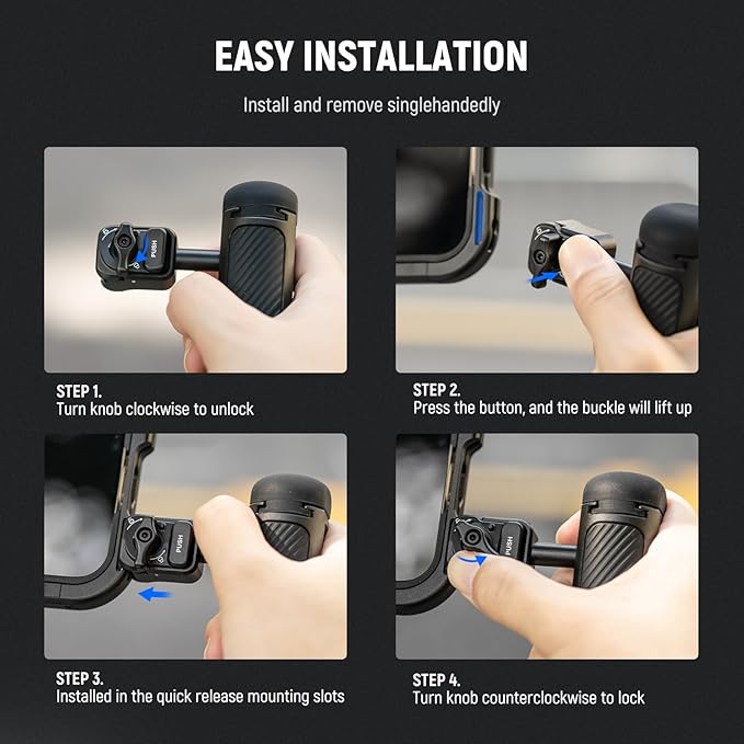 NEEWER Quick Release Side Handle Only for 2nd Gen Phone Cages PA043 PA044 for iPhone 15 Pro Max/15 Pro, PA042 for Samsung S24 Ultra, with Covered Cold Shoe, Anti Off Pin, Black Lock, PA045B