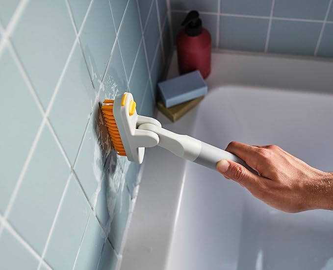 Joseph Joseph CleanTech Household Cleaning 2-Piece Set for Bathroom & Kitchen, Includes: 2-in-1 Tile Scrubber with Grout Brush and 3-in-1 Detail Brush with Nylon Scraper Tip