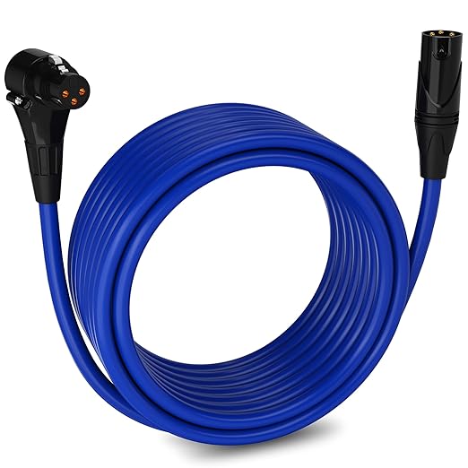 LyxPro 30 Feet Right Angle XLR Female to Male 3 Pin Mic Cord for Powered Speakers Audio Interface Professional Pro Audio Performance Camcorders DSLR Video Cameras and Recording Devices - Blue