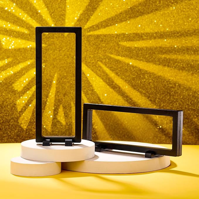3PCS 3D Transparent Floating Frame with Stand, Challenge Coin Display Holder, Floating Display Case for Jewelry, Medals, Specimens, Small Items, Fossils Rocks,9.1 x 3.5 inch