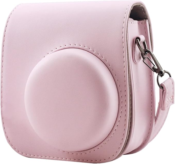 Frankmate Protective Case Compatible with Fujifilm Instax Mini 12 11 9 8 Instant Film Camera with Pocket and Adjustable Strap (Pink)