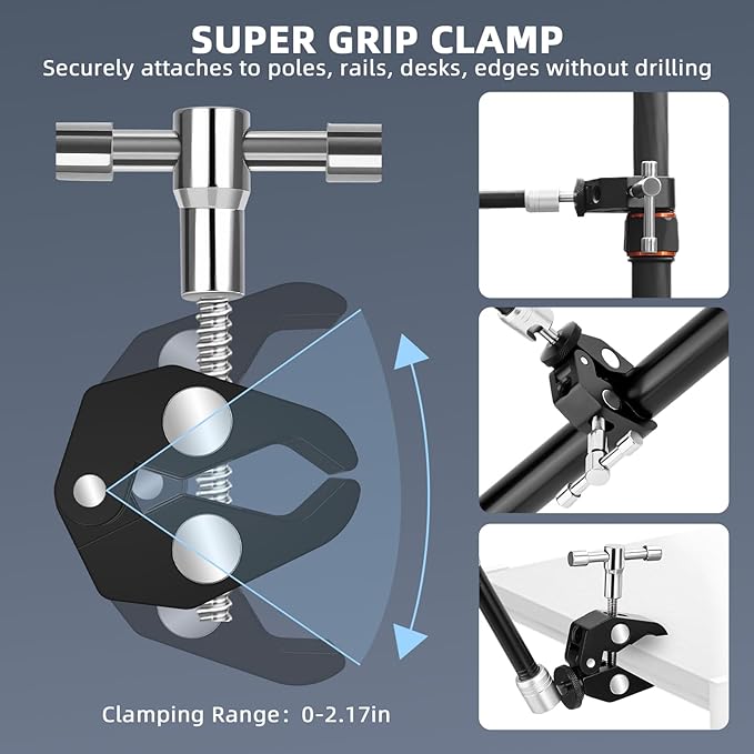 BRDRC Magic Arm Clamp Mount, 9.8" Articulating Extension Arm with 1/4" and 3/8" Thread, with Cold Hot Shoe Adapter, Phone Holder for Tripod DSLR Camera Cage LCD Monitor LED Light Accessories