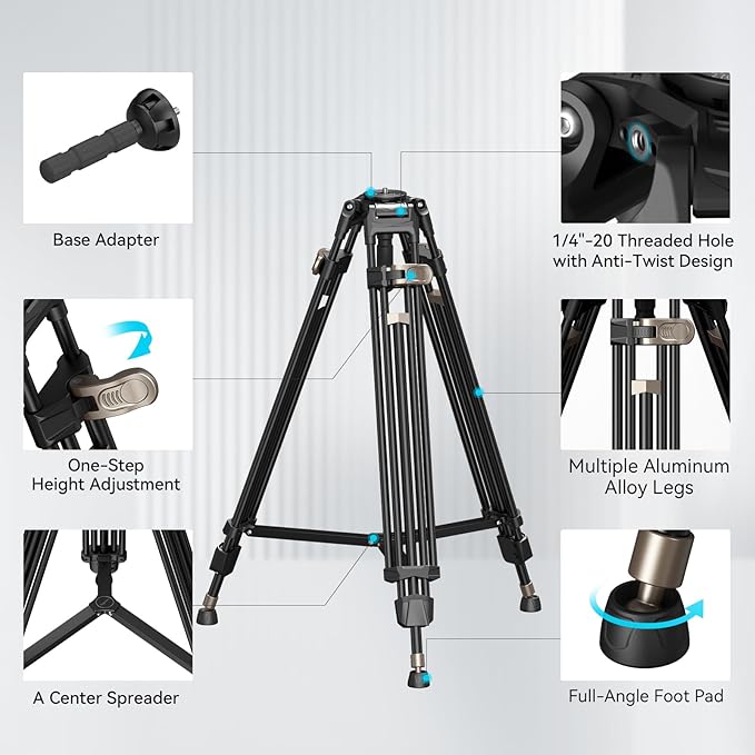SMALLRIG AD-80 FreeBlazer Heavy-Duty Aluminum Alloy Tripod,71/inch Video Tripod with 75mm Bowl Adapter,One-Step Height Adjustment,Load up to 33lbs,Professional Tripod for DSLR,Camera,Camcorder-4164