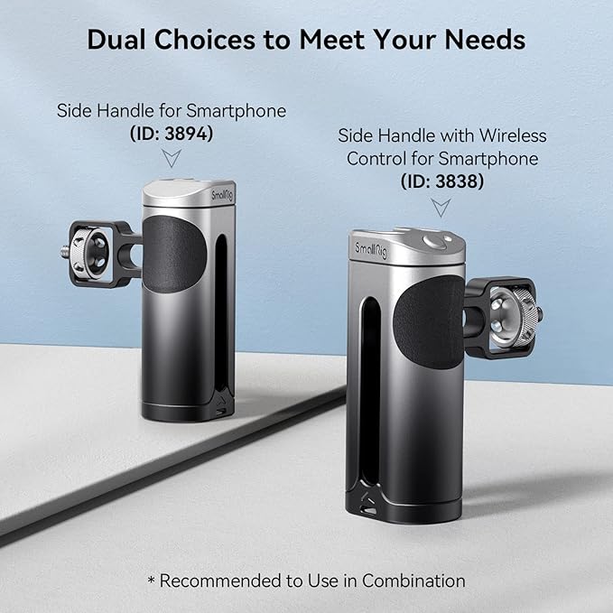 SmallRig Side Handle Grip for Smartphone Cage Video Rig, Remote Trigger Aluminum Phone Cage Handle with Wireless Remote Control Button - 3838