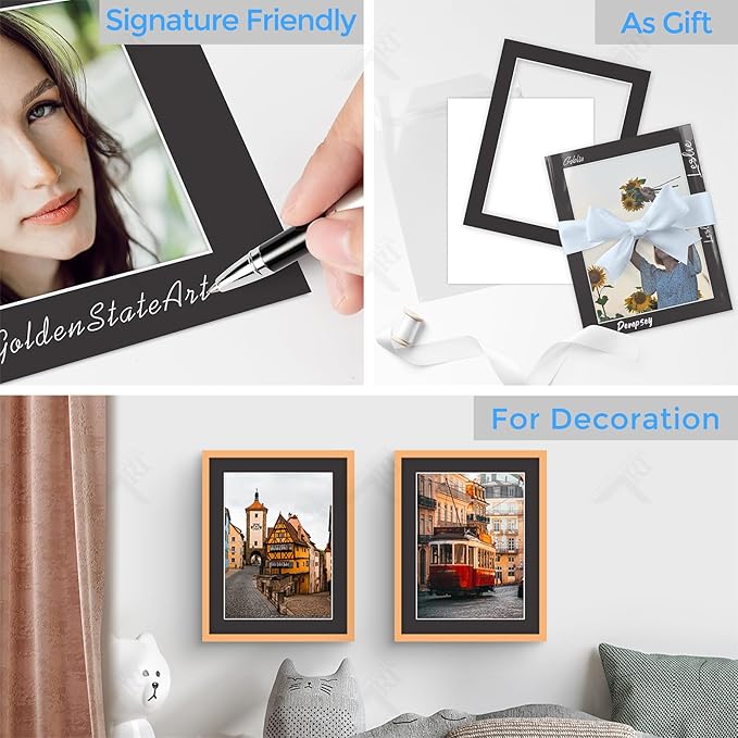 Golden State Art, Acid Free, Pack of 25 11x14 Black Picture Mats Mattes with White Core Bevel Cut for 9x12 Photo + Backing + Bags