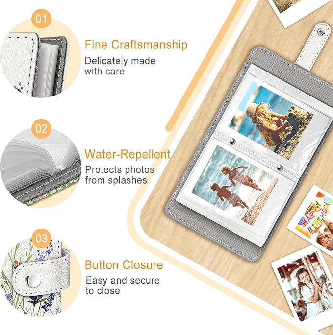 Lebrocoli Vintage Floral Small Photos Album for 2x3 Inch Films, 56 Pockets Mini Cute Albums Book for Polaroid Fujifilm Instax Mini Instant Camera Printer, Kpop Photocard Pictures Binders Holders