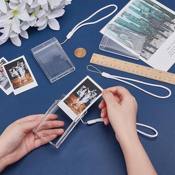 FINGERINSPIRE 3PCS Picture Holder Storage Case Plastic Instant Camera Film Accessories 3.4x2.1inch Rectangle Clear Photo Pouch Travel Photo Holder Protective Case with Wrist Lanyard for 3inch Photo