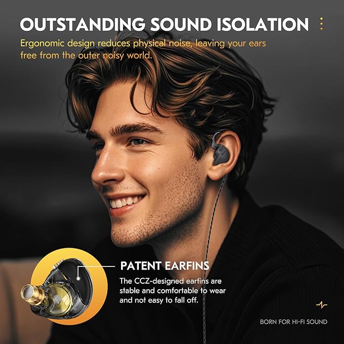 CCZ DC03 in Ear Monitor Headphones, IEM Earphones Wired Earbuds without Microphone, Noise Cancelling inear Headphones Wired, 1DD Powerful Bass HiFi Ear Buds, IEM for Gaming Music (Silver, with Mic)