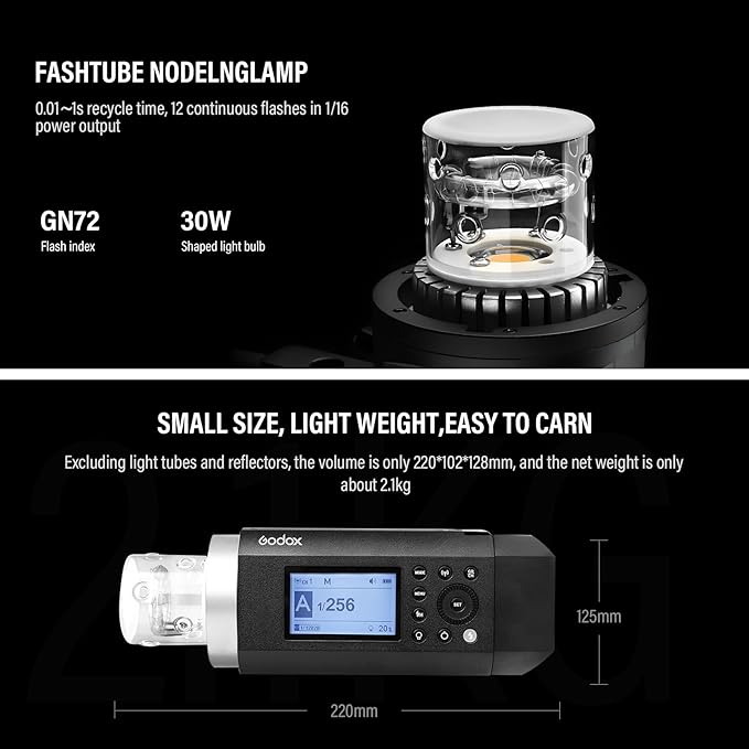 Godox AD400Pro 400Ws GN72 TTL 1/8000s HSS 2.4G X System All-in-One Outdoor Flash Speedlite Strobe Light, Battery-Powered Monolight, 390 Full Power Pops, 0.01-1s Recycle Time, 30W LED Modeling Lamp