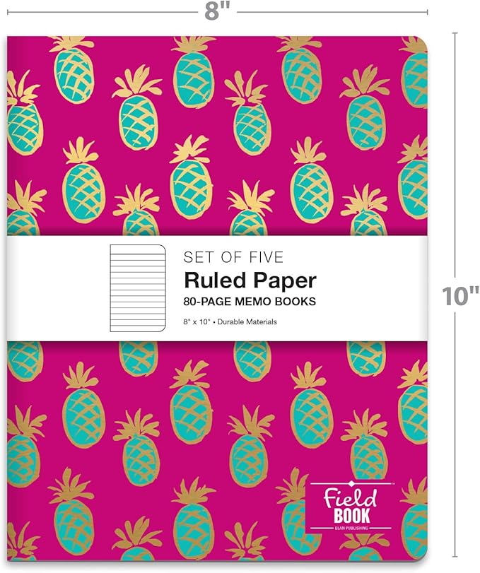 Elan Publishing Company Field Notebook/Journal - 8"x10" - Assorted Patterns Gold Foil - Lined - Pack of 5