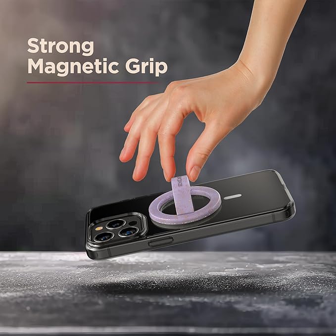 Encased Magnetic Phone Grip Holder (Compatible with MagSafe) Thin Silicone Finger Loop Ring for iPhone (Purple Glitter)