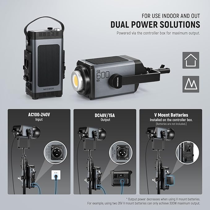 NEEWER AS600B COB LED Continuous Output Video Light with 2.4G/APP Control, 600W Output 2700K-6500K CRI96+/TLCI98+ PWM Dimming Source Match 12 Scenes Bowens Mount Silent Fan for TV News Studio