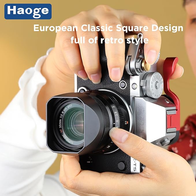 Haoge Lens Hood Metal Square Bayonet for Fujifilm XF35mmF2 R WR, XF23mmF2 R WR XC 35mm F2, Fuji 35mm F2, 23mm F2 Lens Hood, with Metal Front Cap, Replaces Fujifilm LH-XF35-2 LH XF35 2 Hood Shade