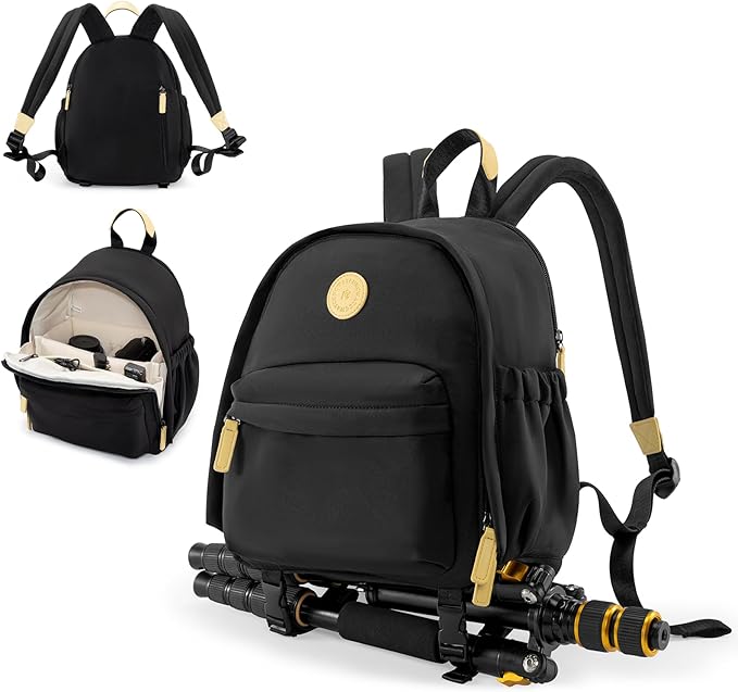 Cwatcun Camera Backpack Bag Small for Women,Fashion DSLR Camera Bag with Tripod Strap Laptop Compartment and Padded Dividers Lightweight Photograhy Cute Backpack Case for Cameras Accessories